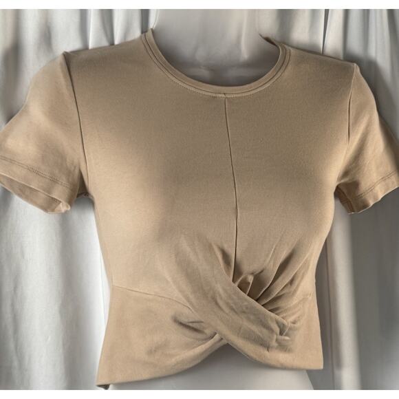 Zara Short Sleeves Cropped Cotton Blend Top, Tan, Sz: S, 83-33 - Picture 5 of 11